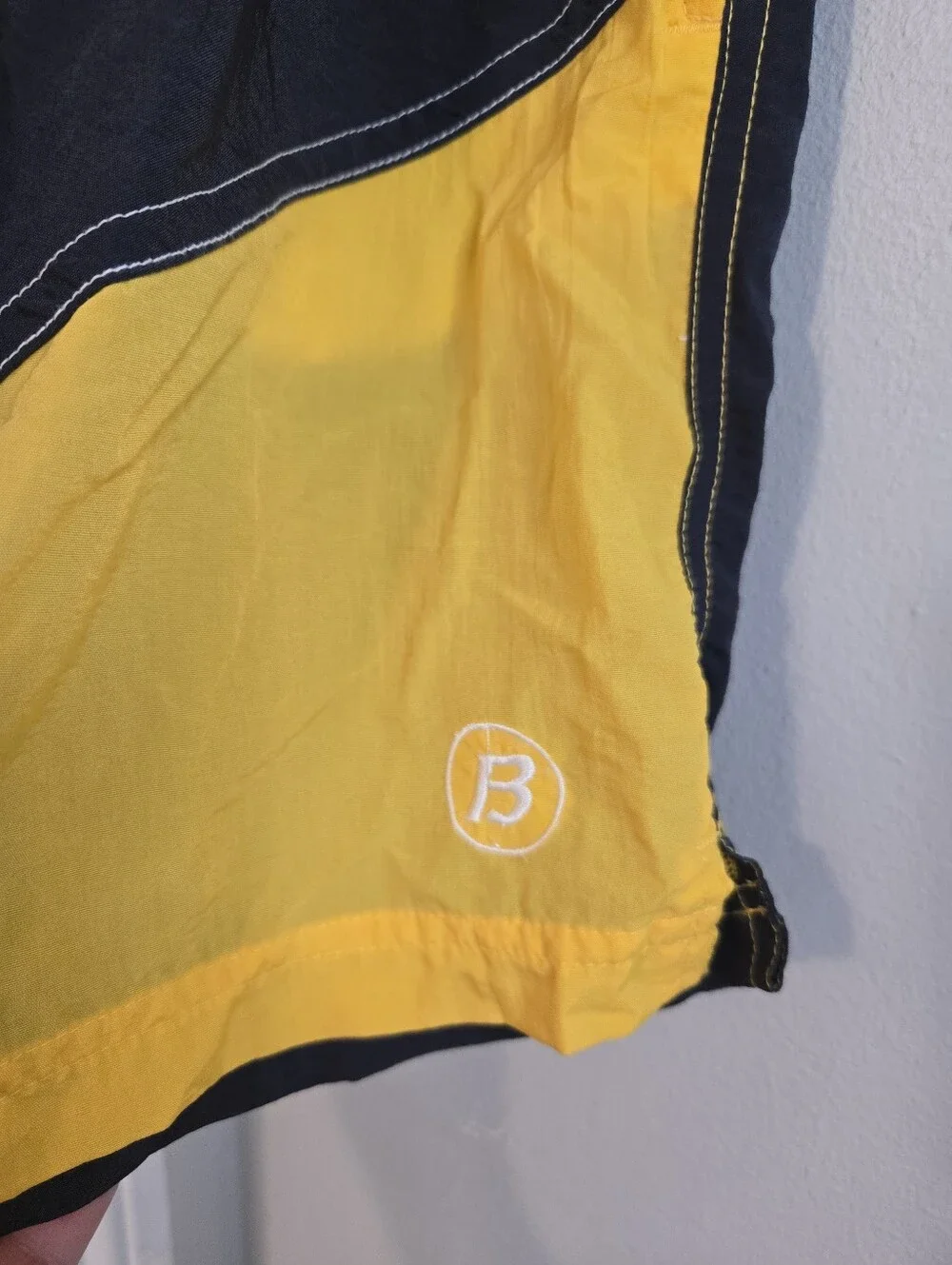Men's Yellow & Navy Diagonal Stripe Swim Trunks